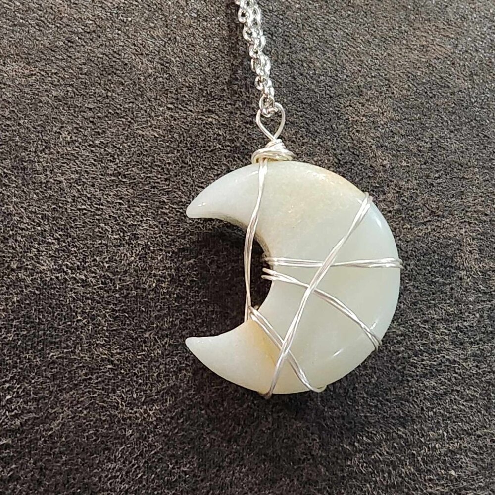 Silver Opalite Moon Wire Wrapped Crystal Necklace - image 2